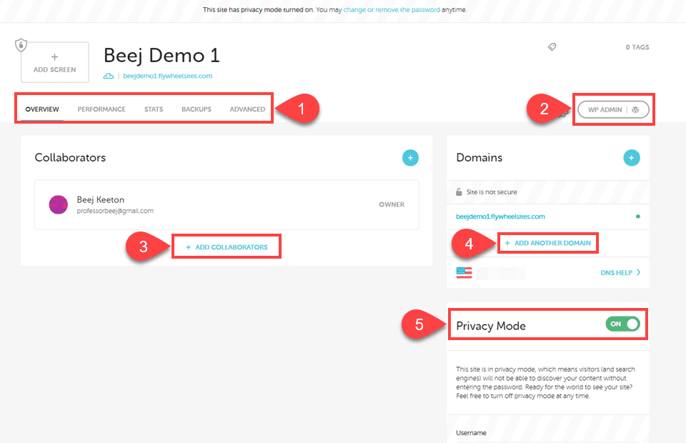 site dashboard