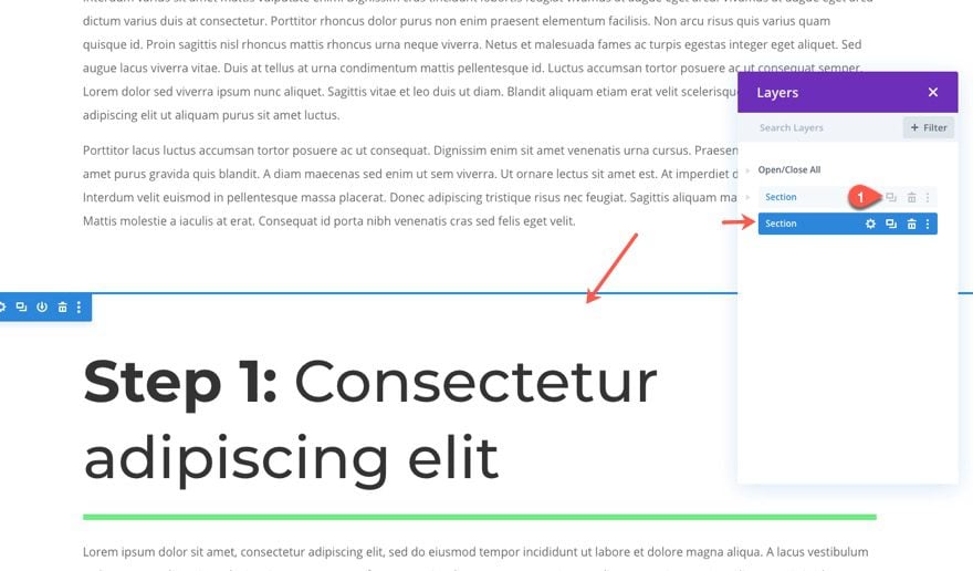 accordion using sticky page headings in divi