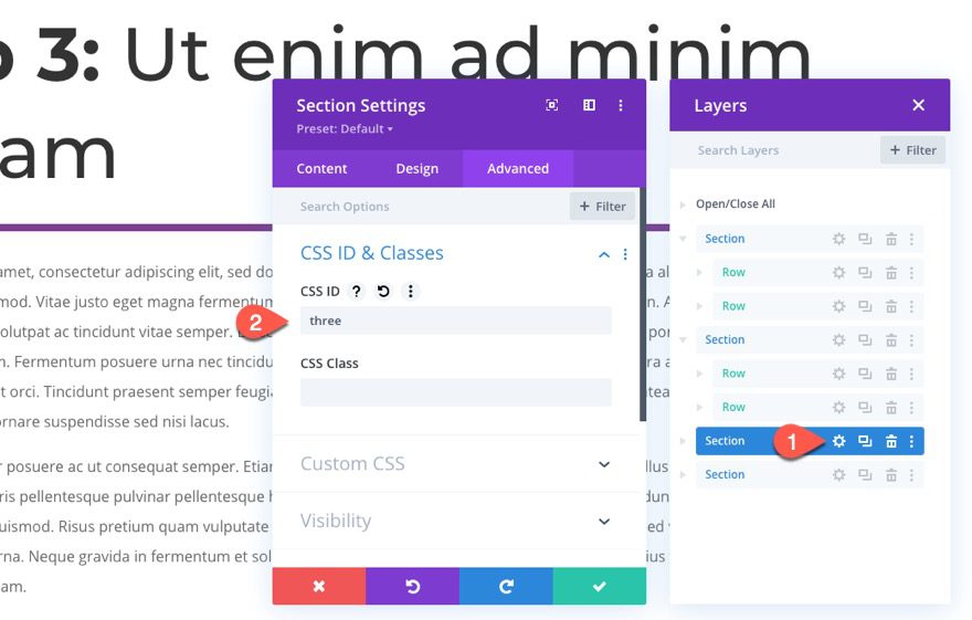 accordion using sticky page headings in divi