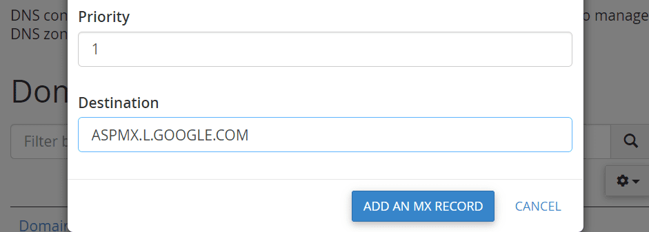Configuring your new MX record.