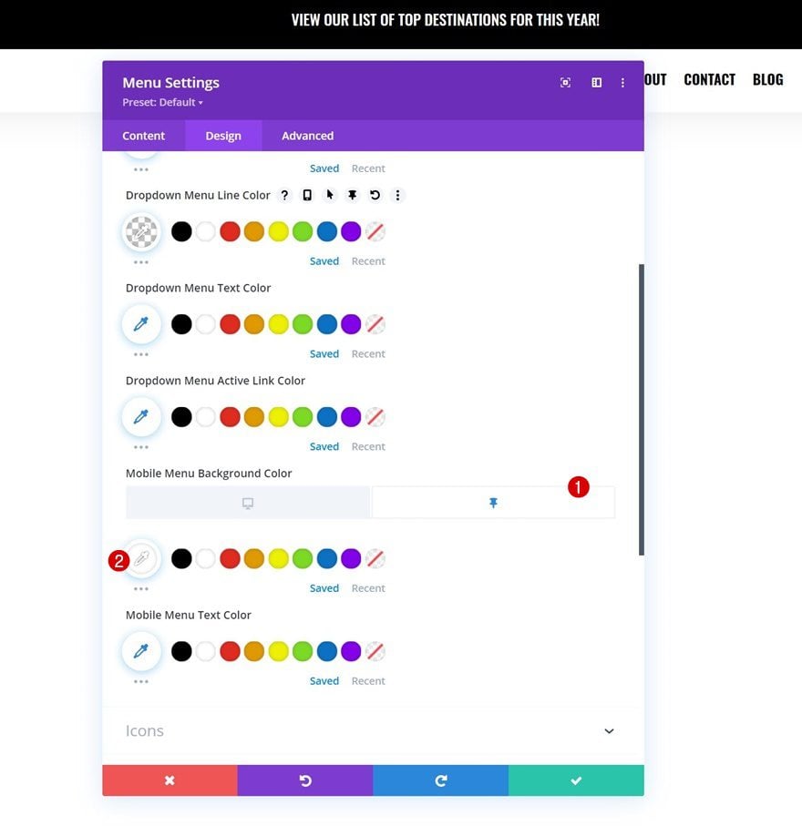 Sticky Menu Dropdown Settings