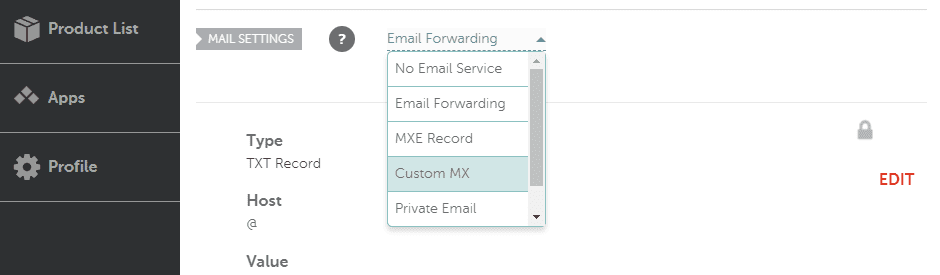 Configuring a custom MX record.