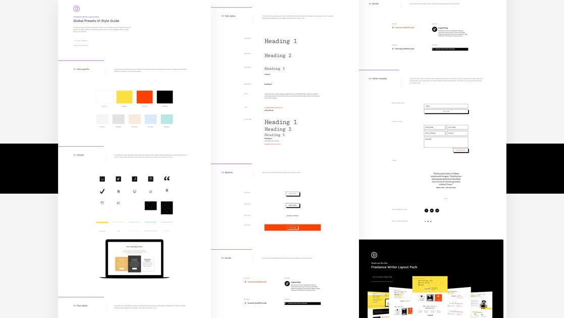 Download a FREE Global Presets Style Guide for Divi’s Freelance Writer Layout Pack