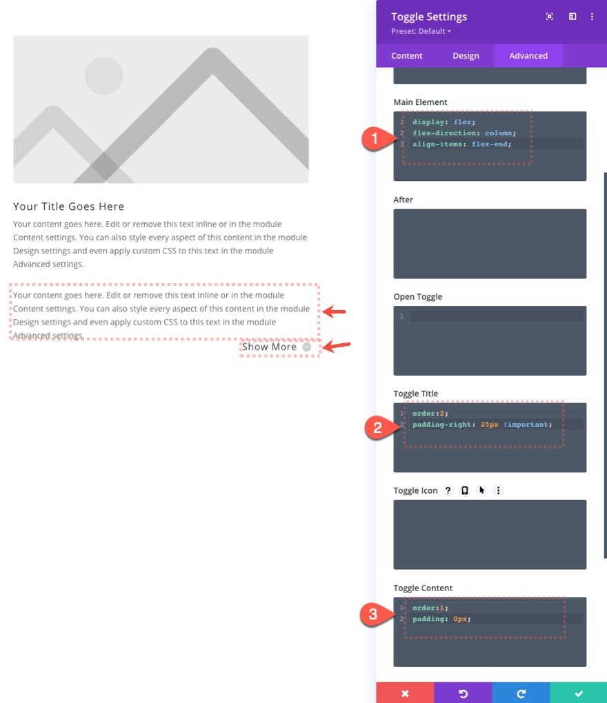 divi show more toggles