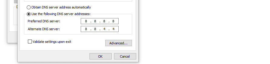 Windows DNS server settings.