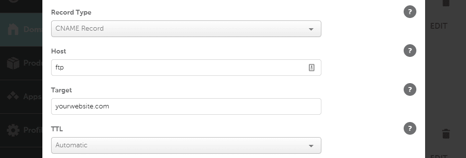 Setting up an FTP CNAME record.