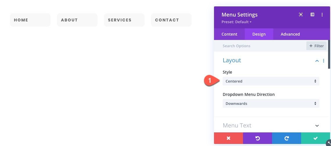 divi menu module global presets