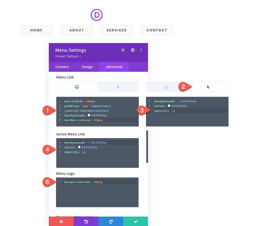 divi menu module global presets