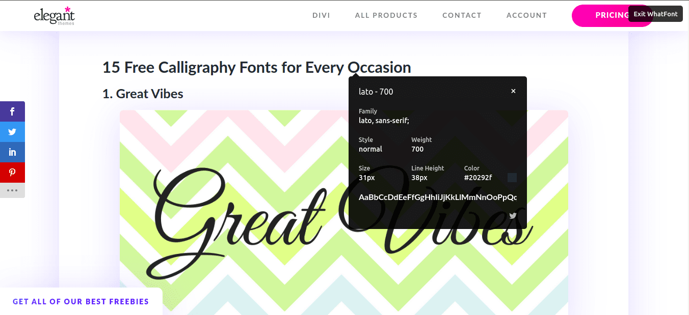 Using the WhatFont browser extension to check what font a website is using.