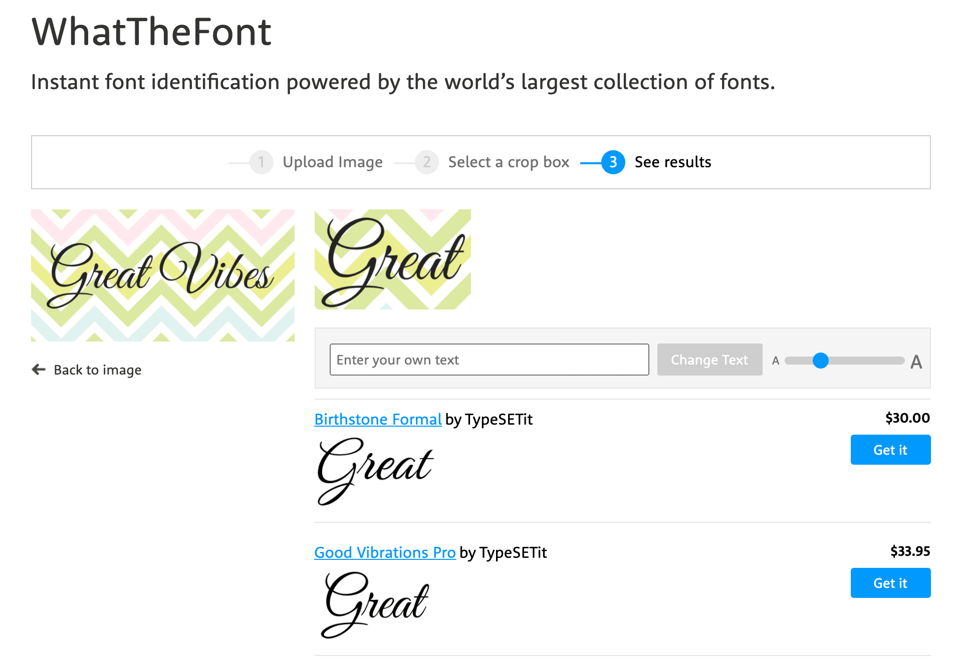 WhatTheFont results.