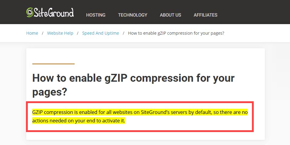 siteground automatically enables gzip