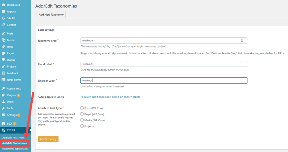 cpt ui taxonomy