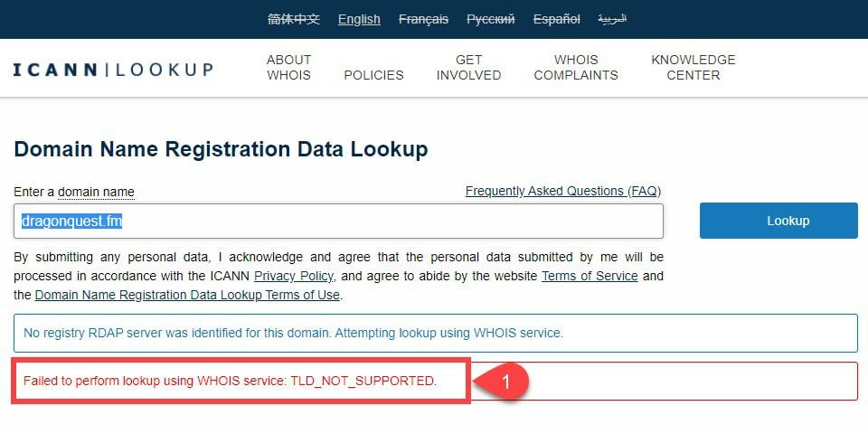 icann doesn't support all TLDs for WHOIS