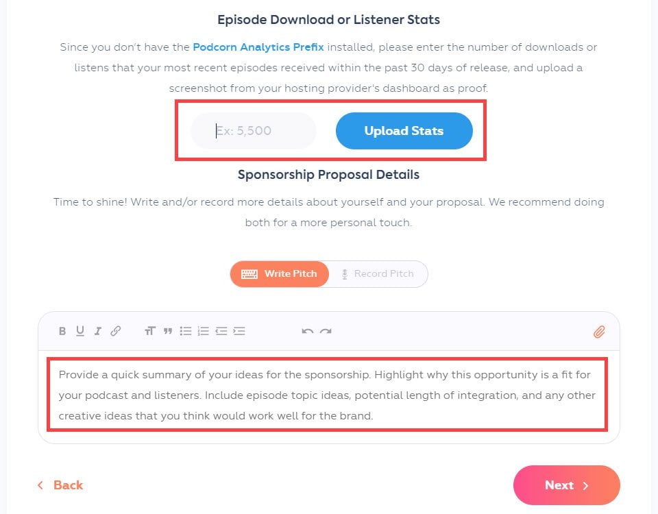 write your proposal for the podcast sponsorships