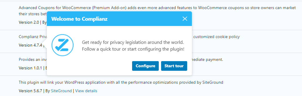 The Complianz configuration wizard.