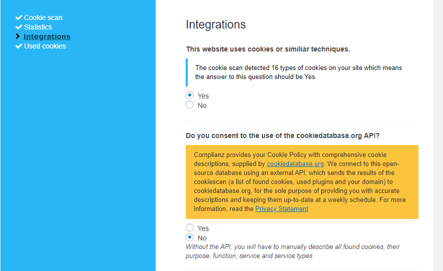 Confirming whether your website uses cookies.