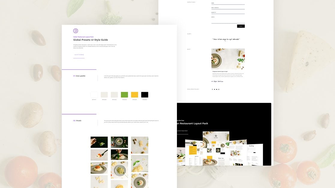 Download a FREE Global Presets Style Guide for Divi’s Italian Restaurant Layout Pack