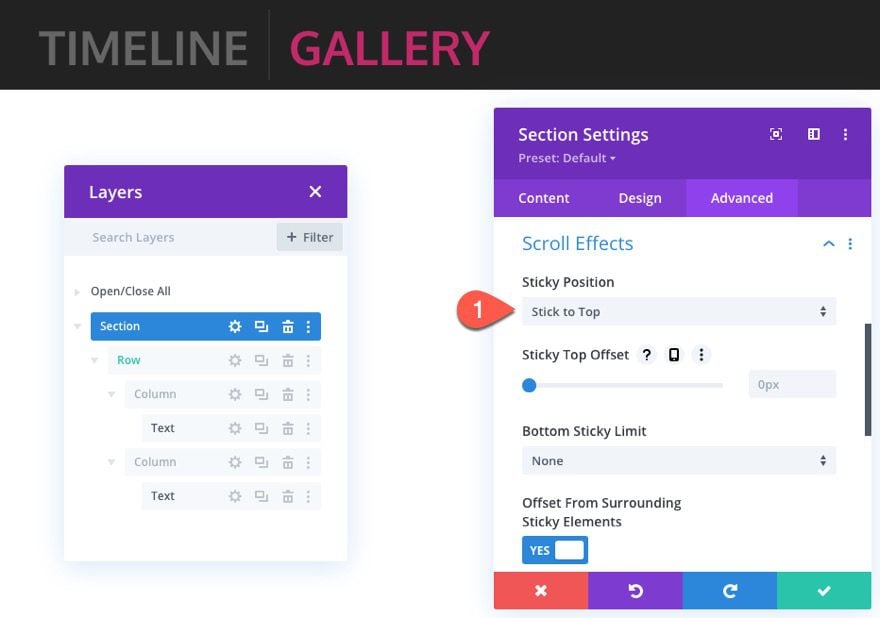 divi vertical sticky timeline