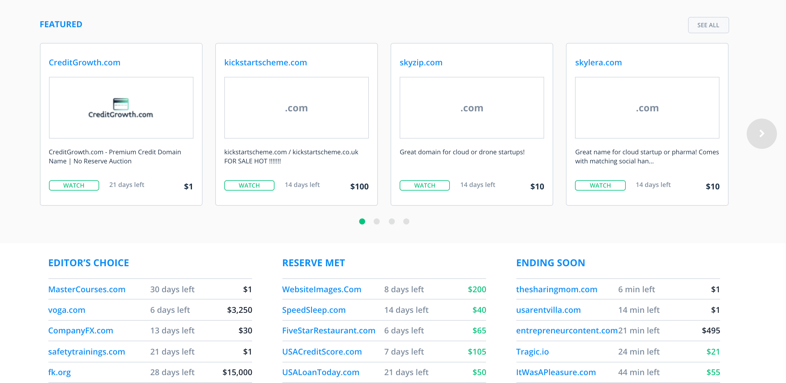 The Flippa domain name auction page.