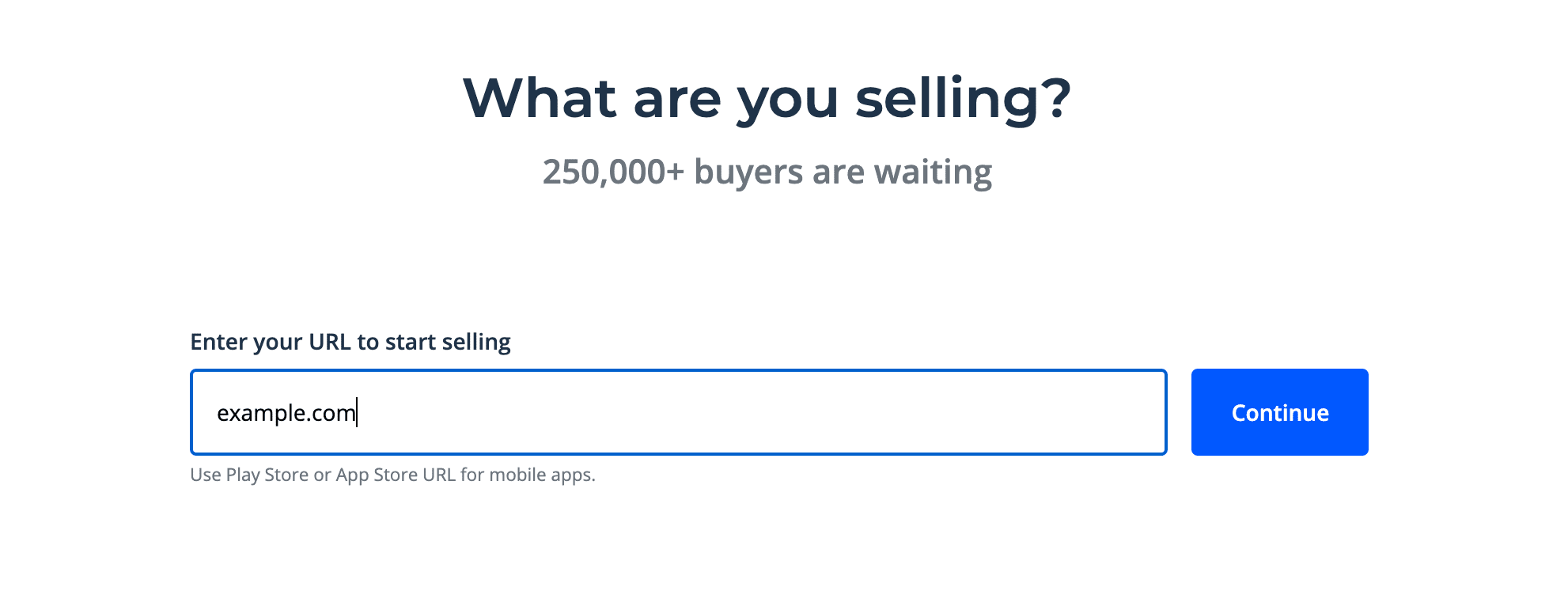 Entering the domain you want to sell on Flippa.