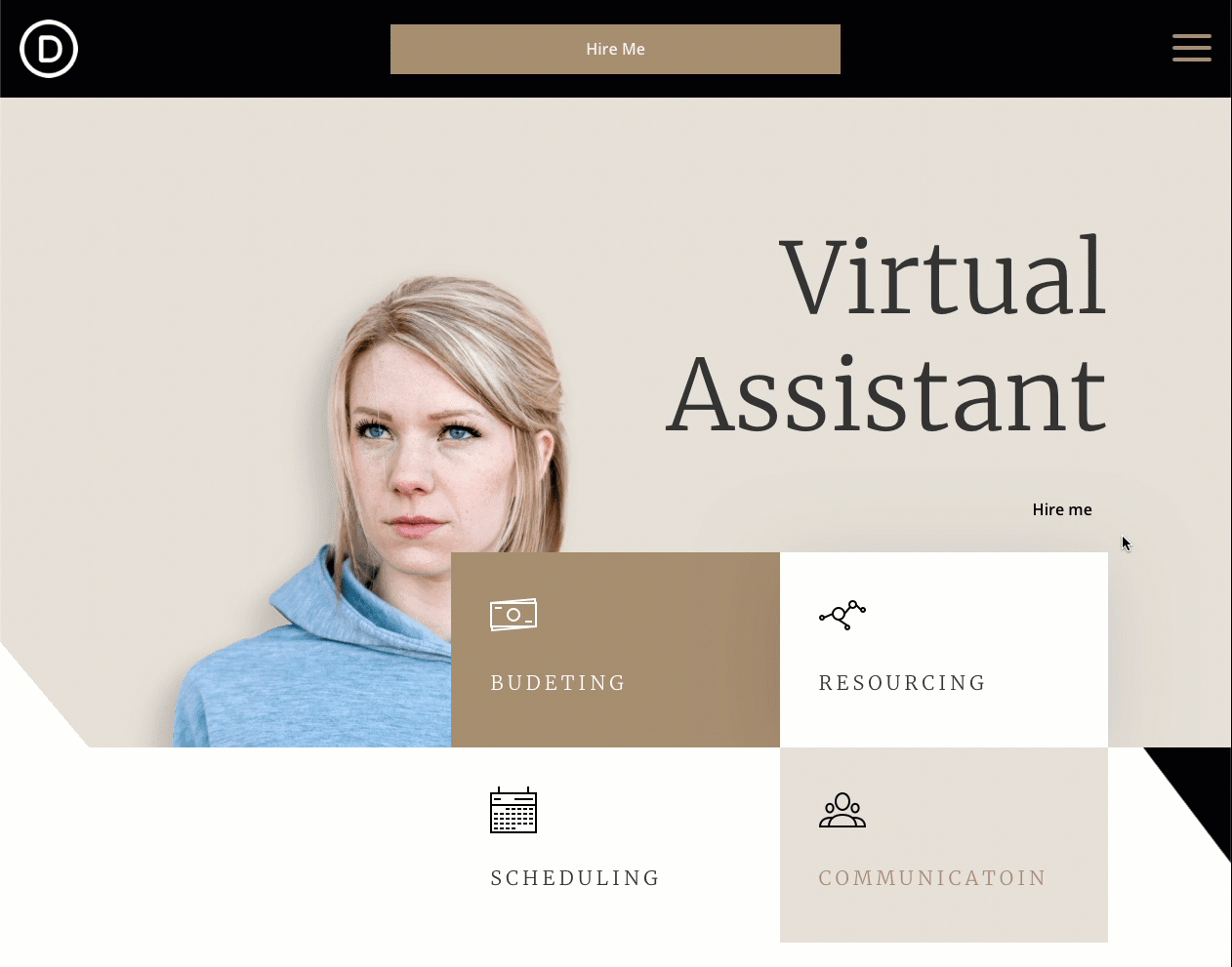 divi virtual assistant header and footer template