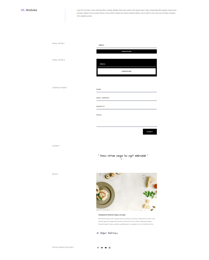 Italian restaurant global presets style guide