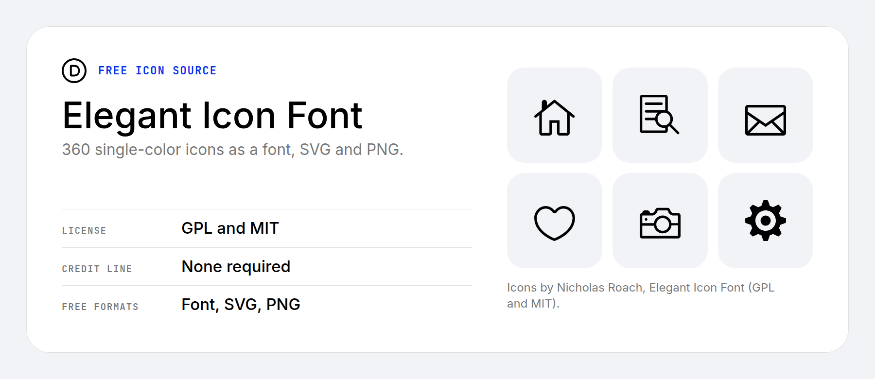 Elegant Icon Font free icon terms at a glance