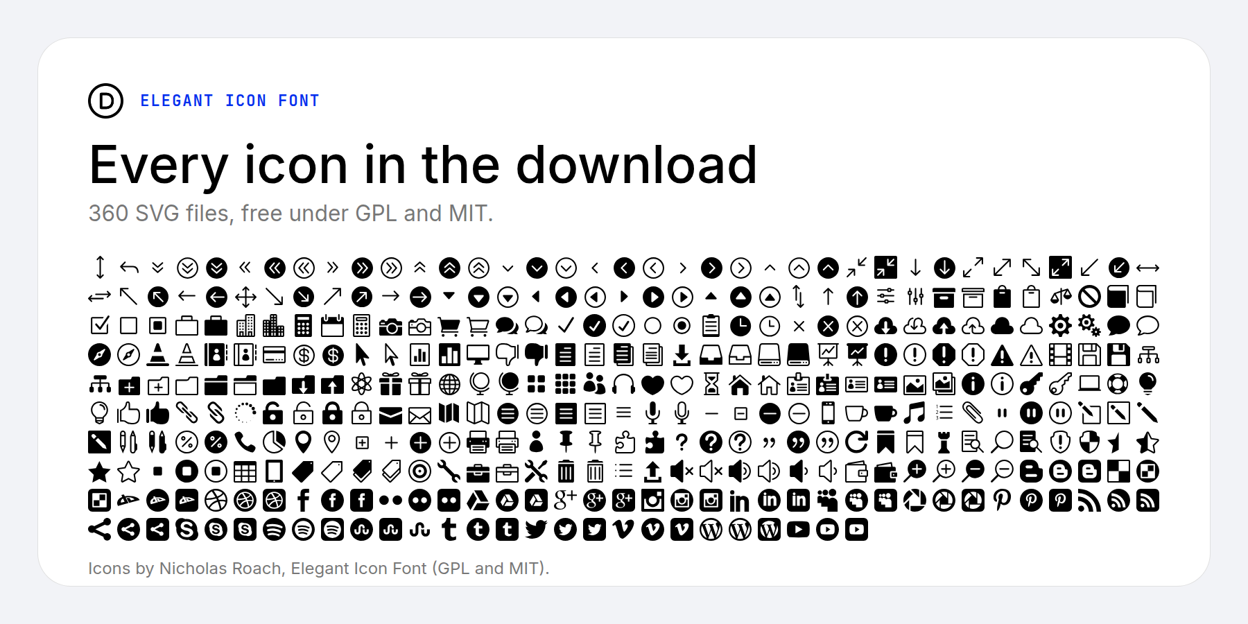 Every icon in the Elegant Icon Font
