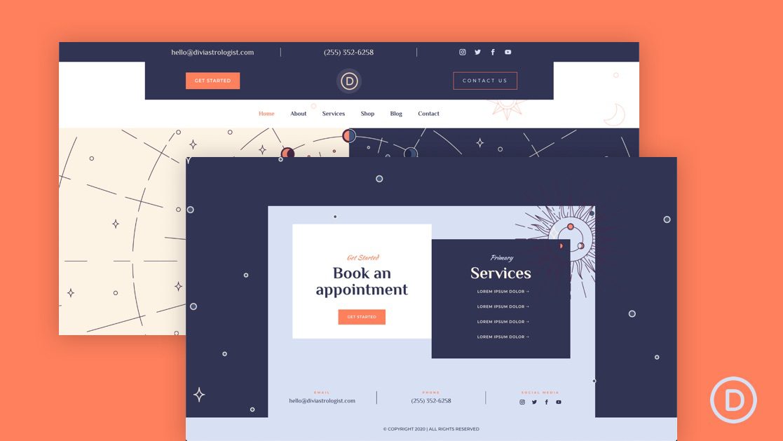 Get a FREE Header and Footer Layout for Divi’s Astrologer Layout Pack