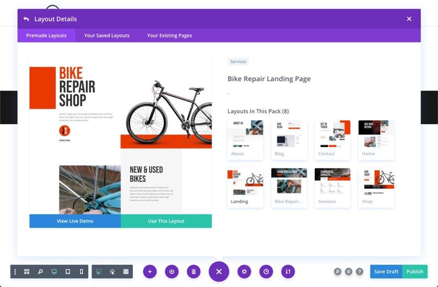 divi bike repair layout pack