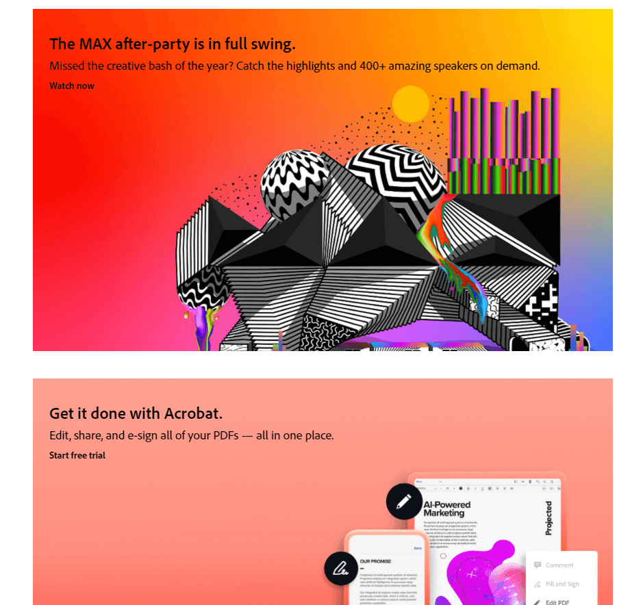 Page d'accueil d'Adobe