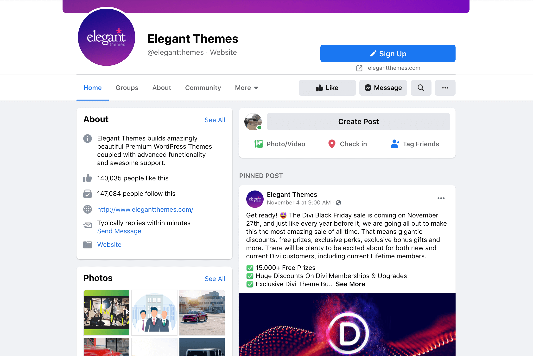 The Elegant Themes Facebook page.