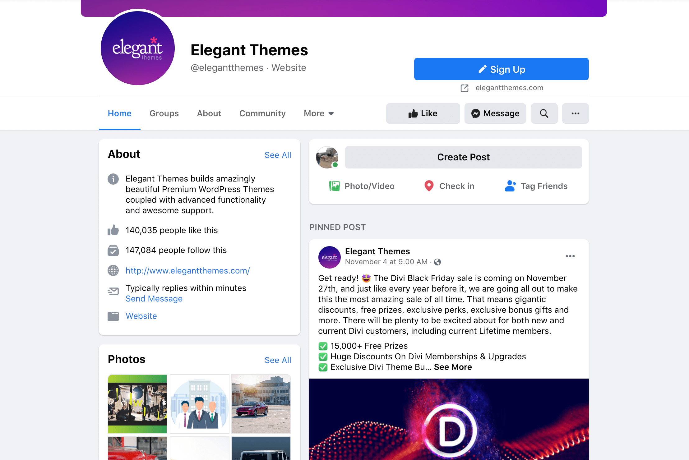 La page Facebook des thèmes élégants