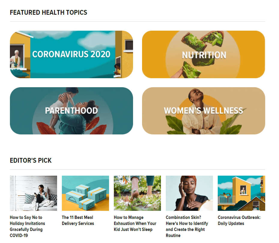 Healthline's homepage