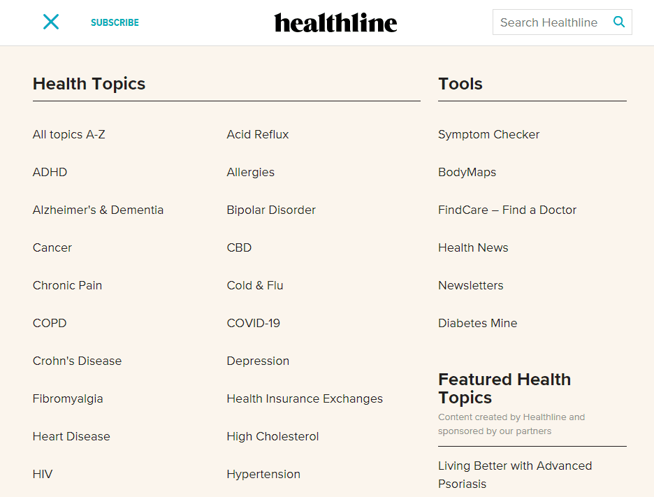 Catégories de sujets de Healthline