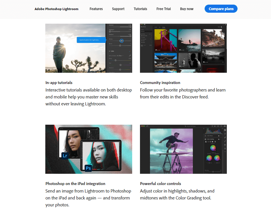 Adobe Lightroom's homepage