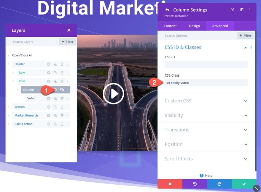 divi sticky promo video with toggle