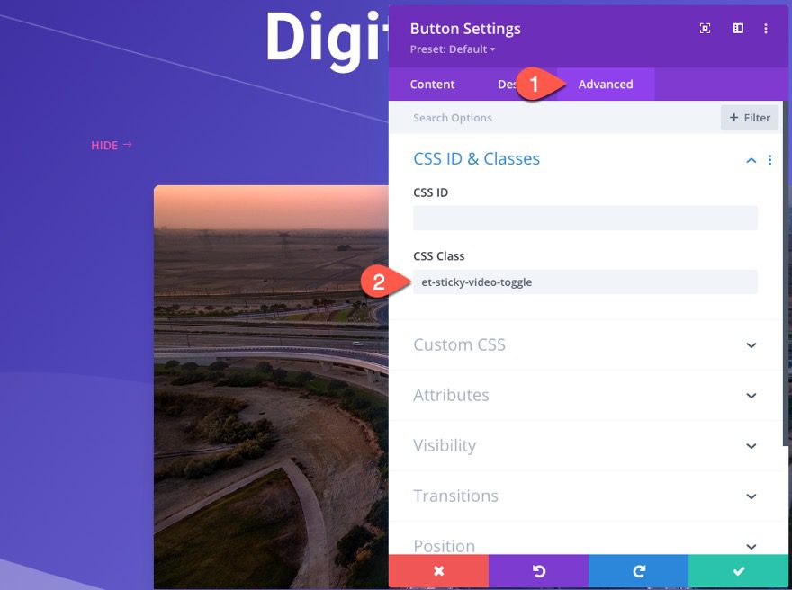 divi sticky promo video with toggle