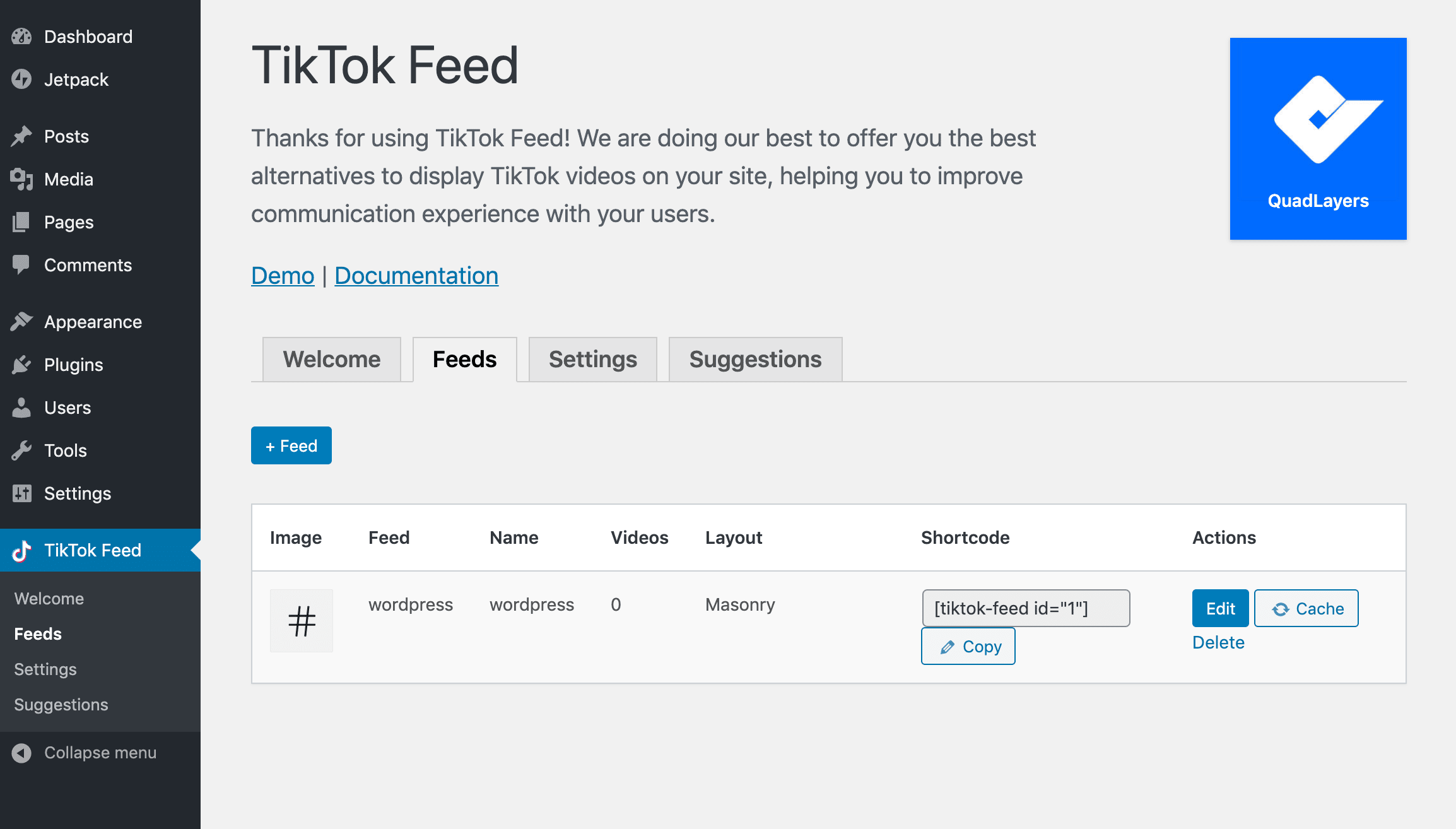 Adding a new TikTok feed.
