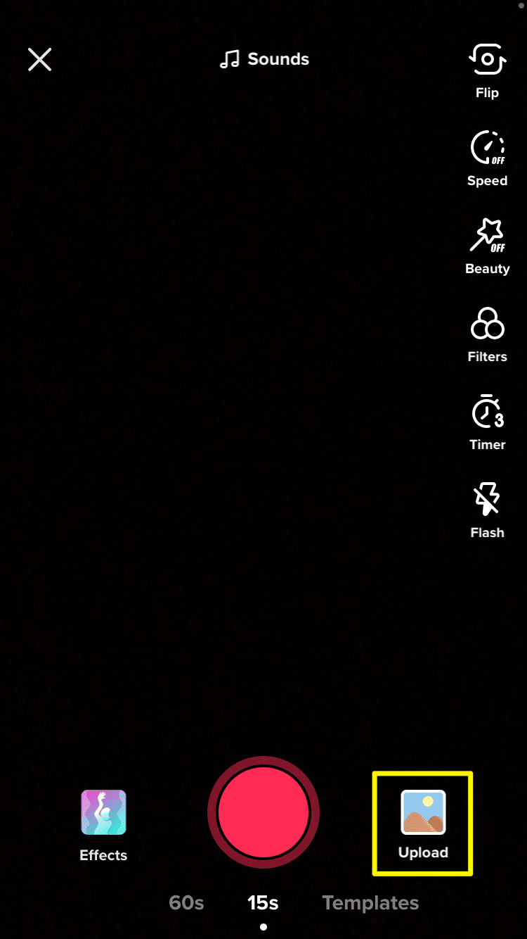 The TikTok Upload button.