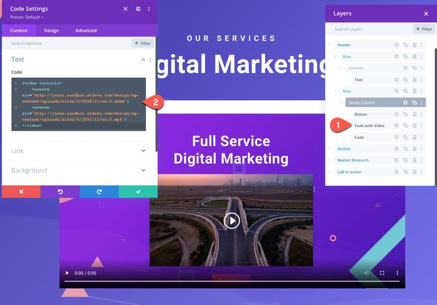 divi sticky promo video with toggle