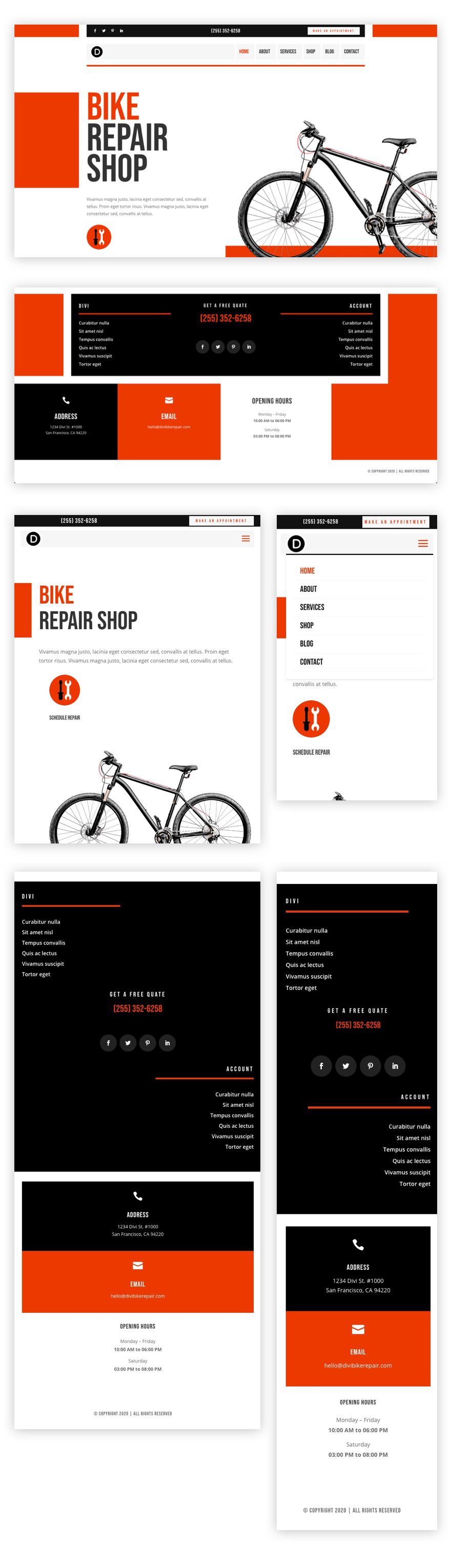 header footer template for Divi's Bike Repair Layout Pack