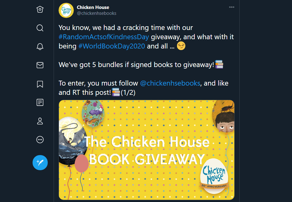 A tweet about the national book giveaway day.