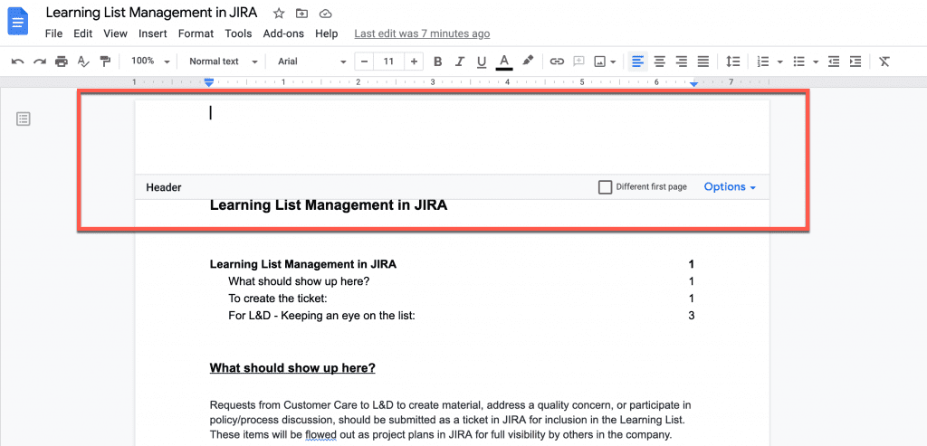 Header and Footer editing in Google Doc