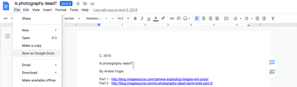 Save as Google Docs option