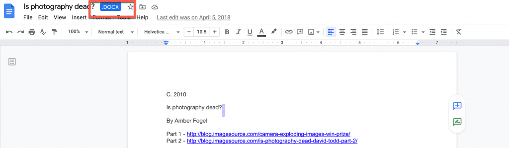 Word doc uploaded into Google Docs