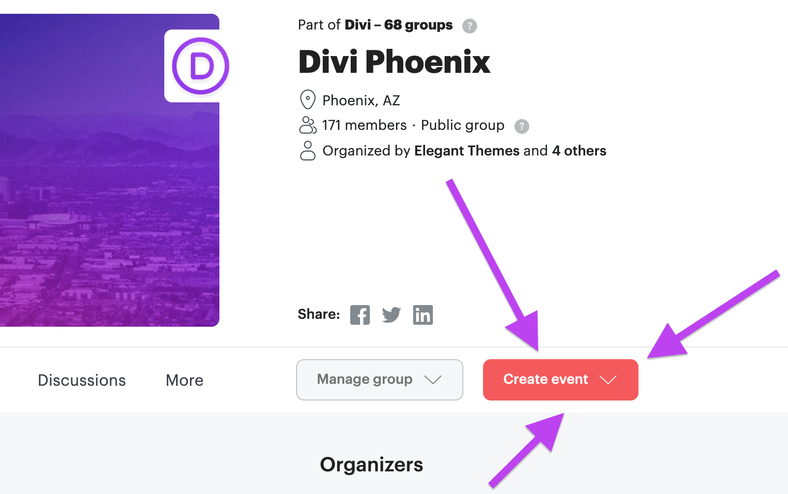 meetup create event button