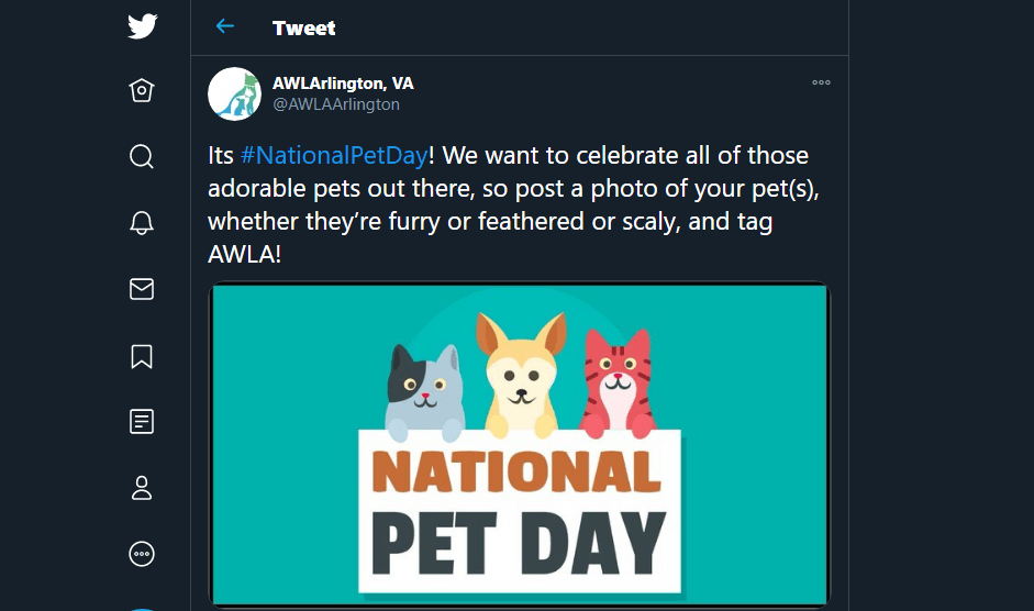 A tweet about national pet day.