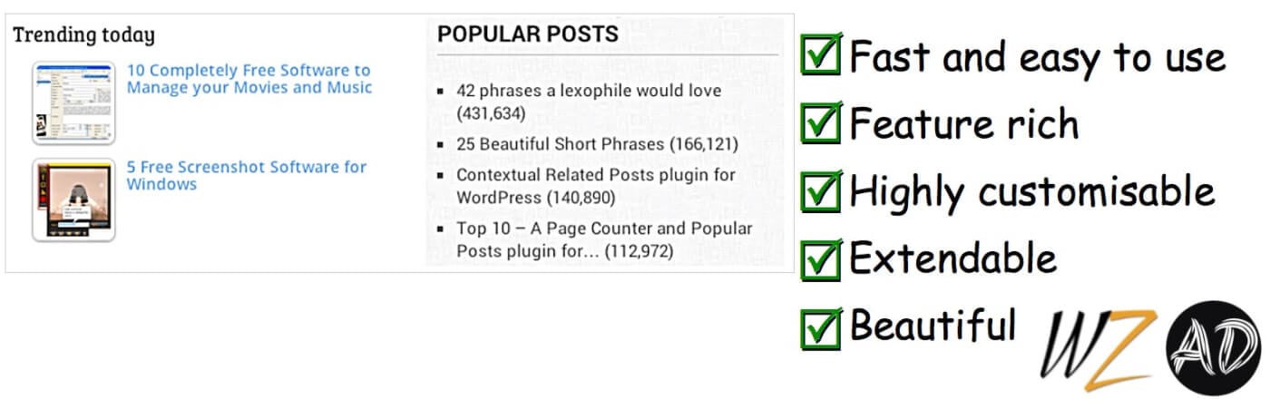 The WordPress Top 10 popular posts plugin.