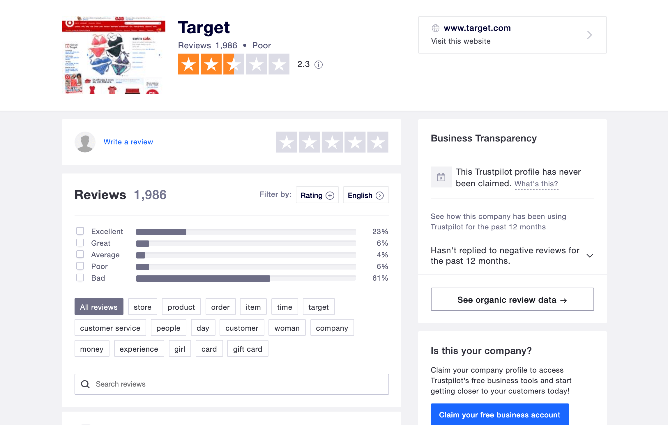 The Target Trustpilot review.